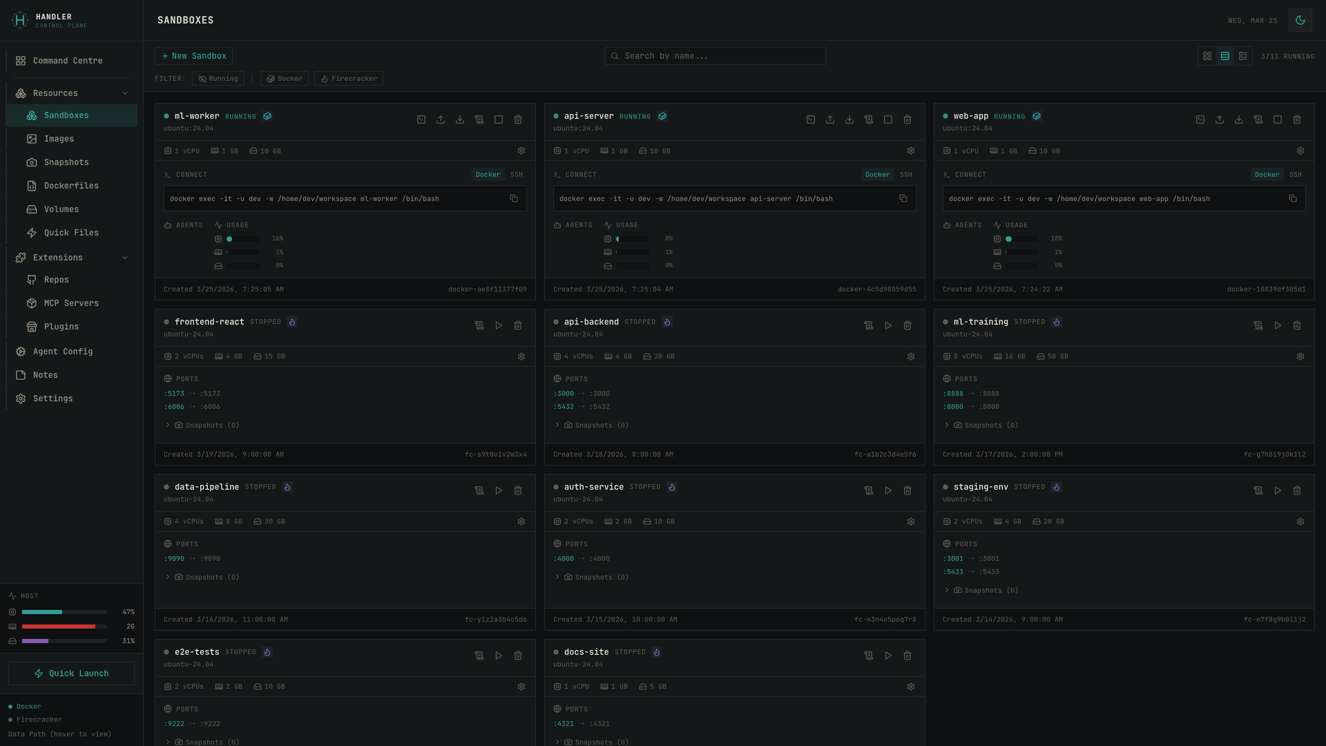 Handler Control Plane — manage AI coding agents in isolated sandboxes
